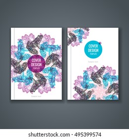 Brochure template layout. Cover design with animal and floral pattern. Vector Illustration.