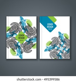 Brochure template layout. Cover design with animal and floral pattern. Vector Illustration.