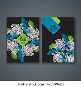 Brochure template layout. Cover design with animal and floral pattern. Vector Illustration.