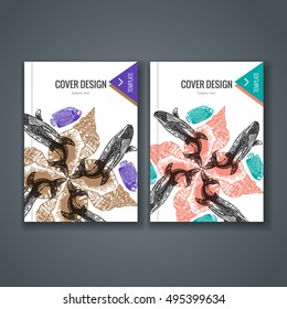 Brochure template layout. Cover design with animal and floral pattern. Vector Illustration.