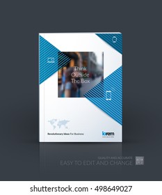 Brochure template layout, cover design annual report, magazine, flyer, leaflet in A4 with blue geometric elements for business and hi-tech. Vector creative.