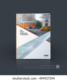Brochure template layout, cover design for annual report, magazine, flyer, leaflet in A4 with grey lines, arrow, ribbon with overlap effect for business and construction. Creative vector art.
