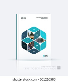 Brochure template layout, cover design annual report, magazine, flyer in A4 with turquoise rhombus, rectangle for business and consulting, construction concept. Abstract vector design.