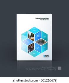 Brochure template layout, cover design annual report, magazine, flyer in A4 with turquoise rhombus, rectangle for business and consulting, construction concept. Abstract vector design.
