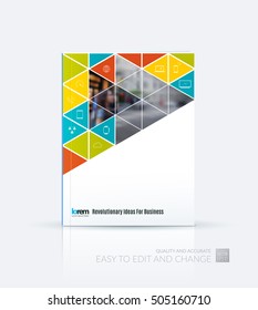 Brochure template layout, cover design annual report, magazine, flyer in A4 with colourful polygonal elements, triangles for business, construction, technology. Abstract vector design.