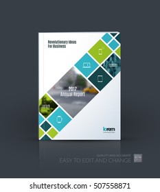 Brochure template layout, cover design annual report, magazine, flyer in A4 with rectangular geometric elements, squares for business, construction.  Abstract vector design.