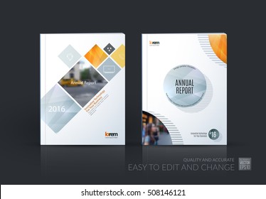 Brochure template layout, cover design annual report, magazine, flyer, leaflet in A4 with grey yellow square, rhombus and circle with overlap effect for business and building. Vector creative set.