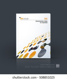 Brochure template layout, cover design annual report, magazine, flyer in A4 with yellow perspective rounds, circles, dots, spots for business, finance, science, building. Abstract vector design.