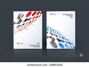 Brochure template layout, cover design annual report, magazine, flyer in A4 with blue red perspective rounds, circles, dots, spots for business, finance, science, building. Abstract vector design.