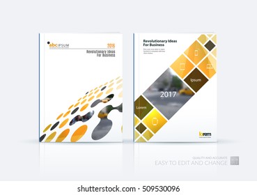 Brochure template layout, cover design annual report, magazine, flyer in A4 with perspective circles, dots, rectangles for business, finance, science, building. Abstract vector design set.