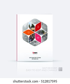 Brochure template layout, cover design annual report, magazine, flyer in A4 with orange rhombus, rectangle for business and consulting, construction concept. Abstract vector design.