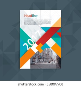 Brochure template layout, cover design annual report, magazine, flyer in A4 with colourful polygonal triangles with space for text, photo and title. Vector illustration of a modern flat style.