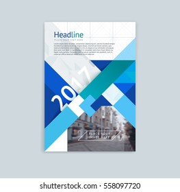 Brochure template layout, cover design annual report, magazine, flyer in A4 with blue polygonal triangles with space for text, photo and title. Vector illustration of a modern flat style.