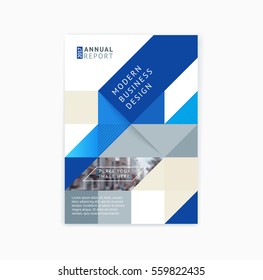 Brochure template layout, cover design annual report, magazine with blue polygonal triangles and line with space for text, photo and logo. Vector illustration of a modern flat style.