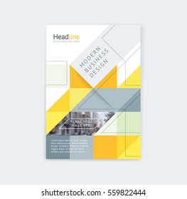 Brochure template layout, cover design annual report, magazine with yellow polygonal triangles and line with space for text, photo and logo. Vector illustration of a modern flat style.