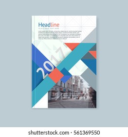 Brochure template layout, cover design annual report, magazine with coral, turquoise polygonal triangles, stripes and texture with space for photo and logo. Vector illustration of a modern flat style.