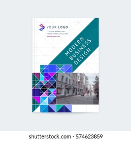 Brochure template layout, cover design annual report, magazine with mosaic polygonal triangles, squares with space for photo, text and logo. Vector illustration of a modern flat style.
