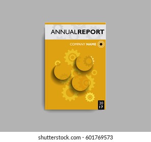 Brochure template layout, cover design annual report, magazine, flyer or booklet in A4 with icons and elements on a plain color orange background. Vector Illustration.