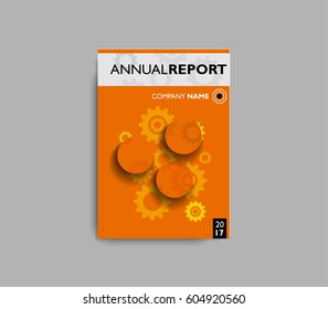 Brochure template layout, cover design annual report, magazine, flyer or booklet in A4 with icons and elements on a plain color orange background. Vector Illustration.