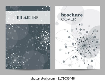 Brochure template layout design. Abstract geometric background with connected lines and dots.