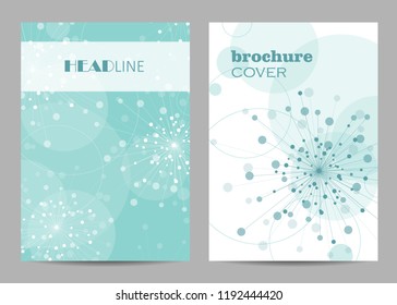 Brochure template layout design. Abstract geometric background with connected lines and dots.