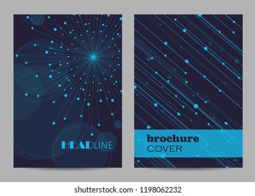 Brochure template layout design. Abstract geometric background with connected lines and dots.