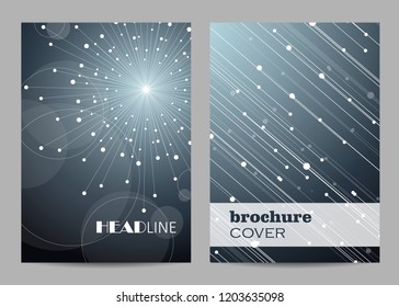 Brochure template layout design. Abstract geometric background with connected lines and dots.