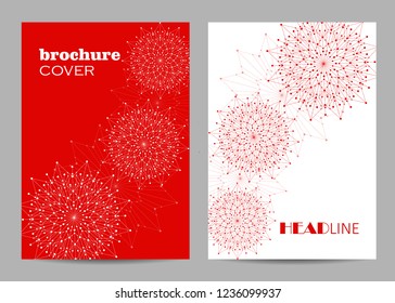 Brochure template layout design. Abstract geometric background with connected lines and dots.