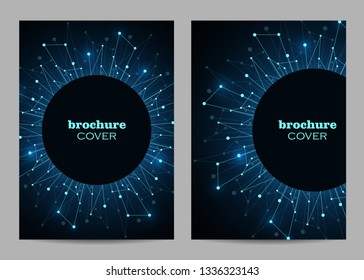 Brochure template layout design. Abstract geometric background with connected lines and dots.