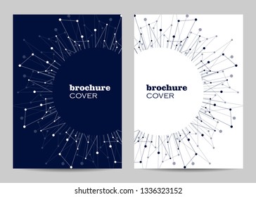 Brochure template layout design. Abstract geometric background with connected lines and dots.