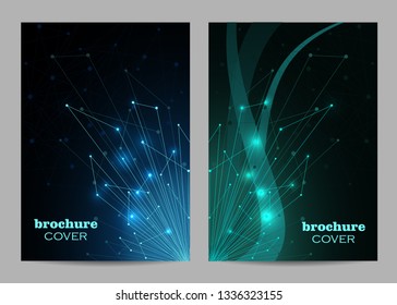 Brochure template layout design. Abstract geometric background with connected lines and dots.