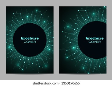 Brochure template layout design. Abstract geometric background with connected lines and dots.