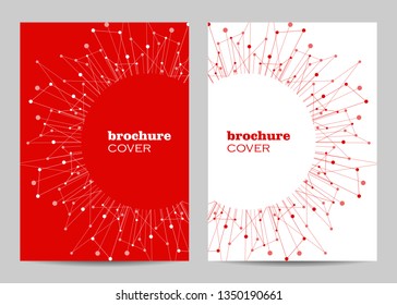 Brochure template layout design. Abstract geometric background with connected lines and dots.
