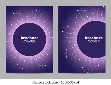 Brochure template layout design. Abstract geometric background with connected lines and dots.