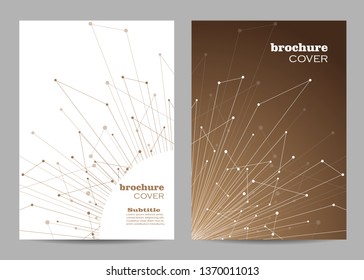 Brochure template layout design. Abstract geometric background with connected lines and dots.