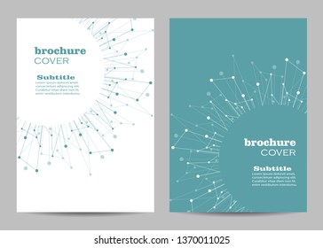 Brochure template layout design. Abstract geometric background with connected lines and dots.