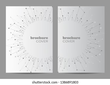 Brochure template layout design. Abstract geometric background with connected lines and dots.