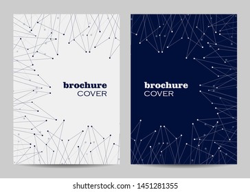 Brochure template layout design. Abstract geometric background with connected lines and dots.