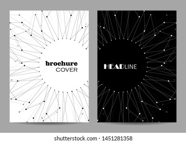 Brochure template layout design. Abstract geometric background with connected lines and dots.