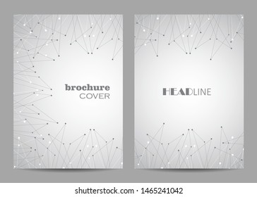 Brochure template layout design. Abstract geometric background with connected lines and dots.
