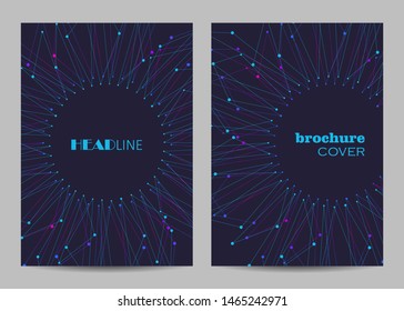 Brochure template layout design. Abstract geometric background with connected lines and dots.
