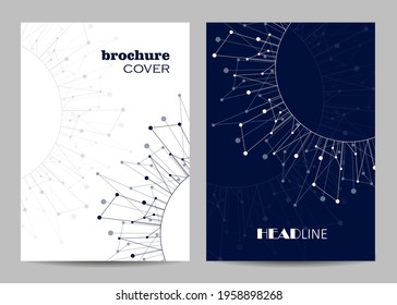 Brochure template layout design. Abstract geometric background with connected lines and dots.