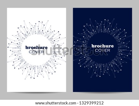 Brochure template layout design. Abstract geometric background with connected lines and dots.