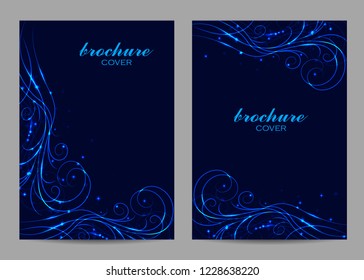 Brochure template layout design. Beautiful swirl pattern on blue background.