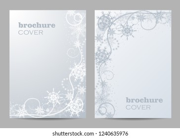 Brochure template layout design. Beautiful winter pattern on blue background