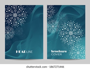 Brochure template layout design. Beautiful winter pattern made of snowflakes