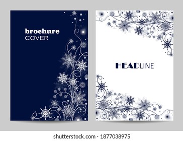 Brochure template layout design. Beautiful winter pattern made of snowflakes