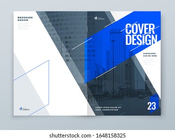 Brochure Template Layout Design. Blue Corporate Business Brochure, Annual Report, Catalog, Magazine, Flyer Mockup. Creative Modern Bright Concept with Line Shapes. Vector