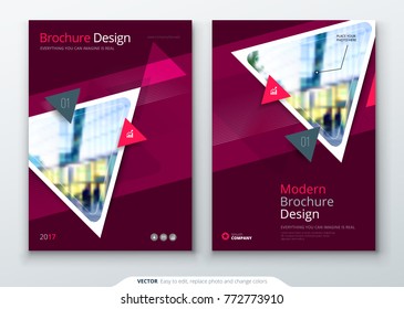 Brochure template layout design. Business annual report, catalog, magazine, flyer mockup. Creative modern bright cover concept with triangles, lines, geometric shapes