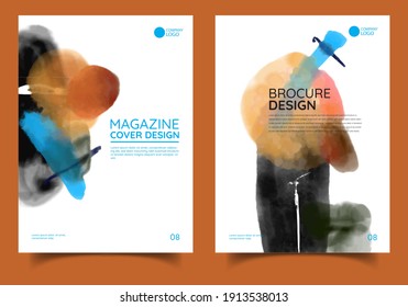 Diseño de diseño de plantilla de folleto. Informe anual del negocio de la empresa, catálogo, revista, simulación de folletos. Concepto abstracto de acuarela